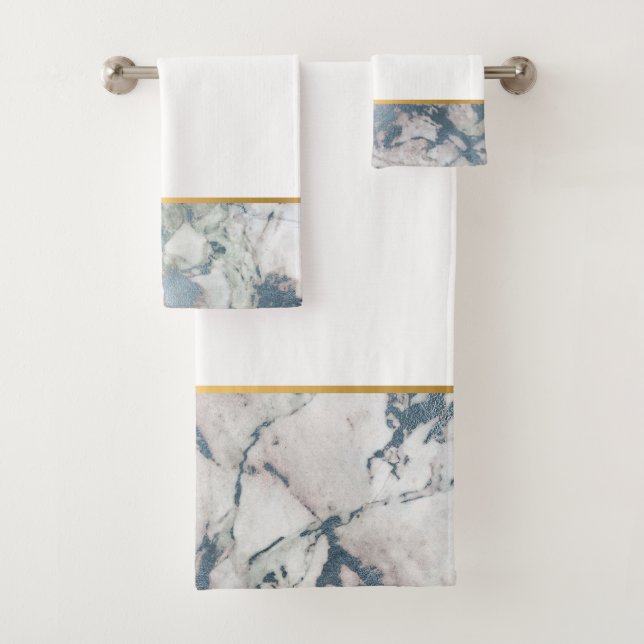 WHITE CLOUDY MARBLE BATHROOM TOWEL SET (Insitu)
