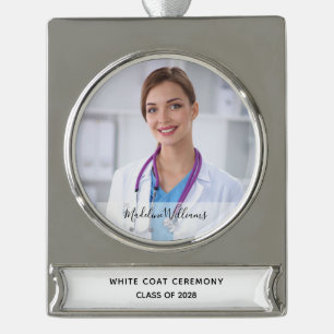 White Coat Cememony Medical Photo Silver Plated Banner Ornament