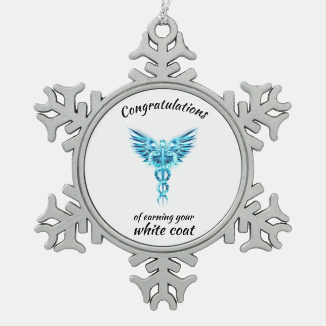 White Coat Ceremony Crystal Medical  Snowflake Pewter Christmas Ornament (Front)
