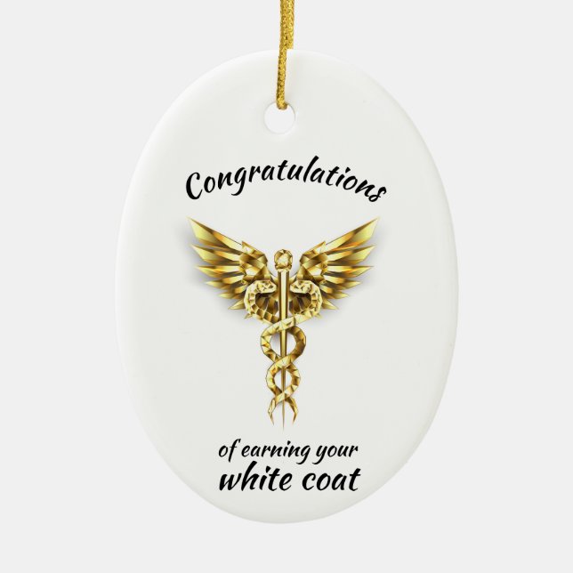 White Coat Ceremony Gold Medical  Ceramic Tree Decoration (Front)