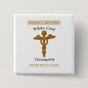 White Coat Ceremony Gold Medical, Square Gift Item 15 Cm Square Badge