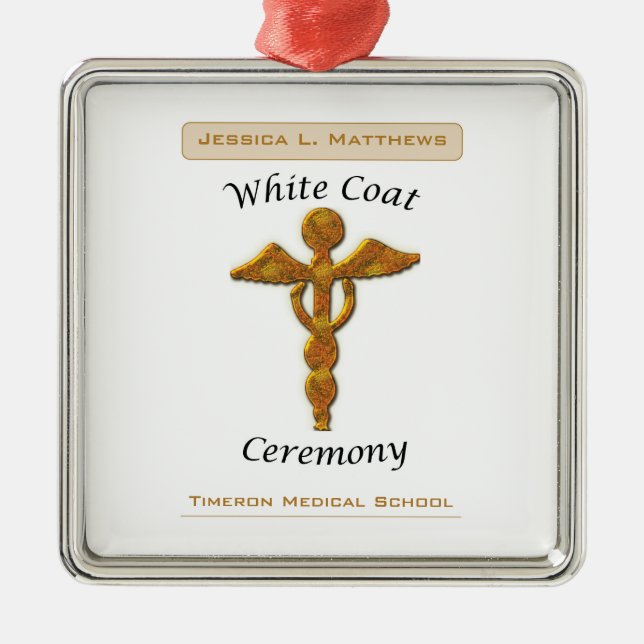 White Coat Ceremony Gold Medical, Square Gift Item Metal Tree Decoration (Front)