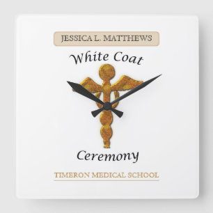 White Coat Ceremony Gold Medical, Square Gift Item Wall Clock