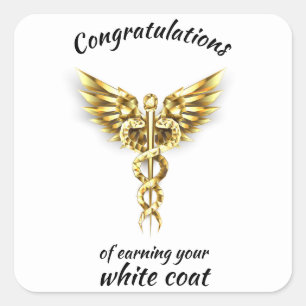 White Coat Ceremony Gold Medical Square Sticker
