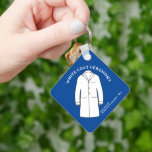 White Coat Ceremony Keepsake Physician Doctor Key Ring<br><div class="desc">Elegant Doctor Physician White Coat Ceremony Monogrammed to celebrate and honour a physician or doctor in training. Stylish memory keepsake to honour someone a rite of passage where the Hippocratic Oath is recited at they the medical profession. Features a doctors coat, name, date and field of medical work. Blue background...</div>