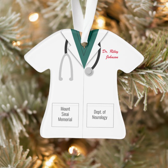 White Coat Green Scrubs Doctor Profession Ornament (Tree)