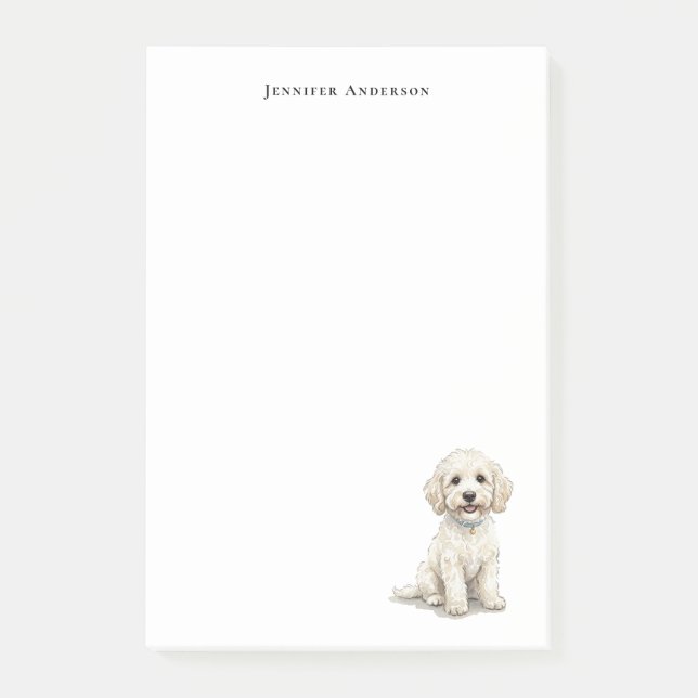 White Cockapoo watercolor personalised Post-it Notes (Front)
