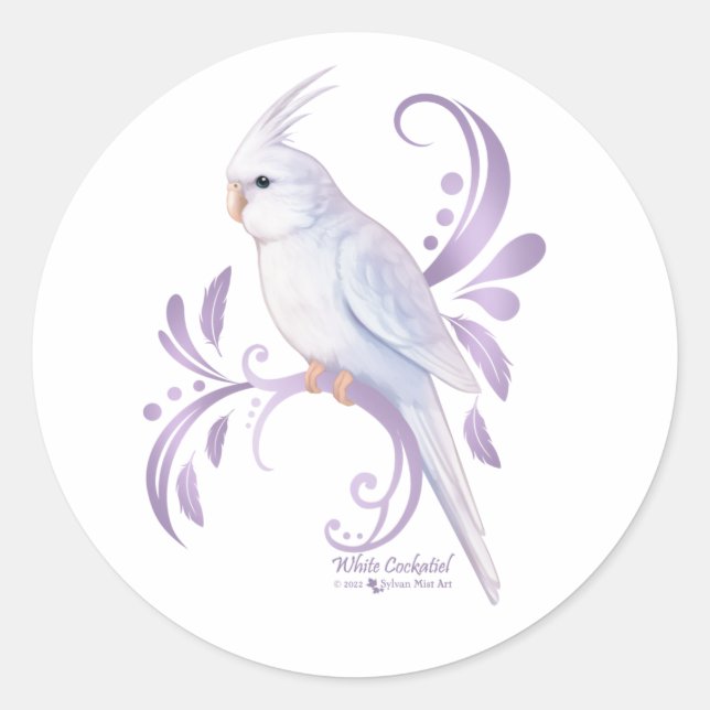 White Cockatiel Classic Round Sticker (Front)