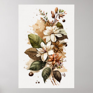 White Coffee Flowers Art Print Poster