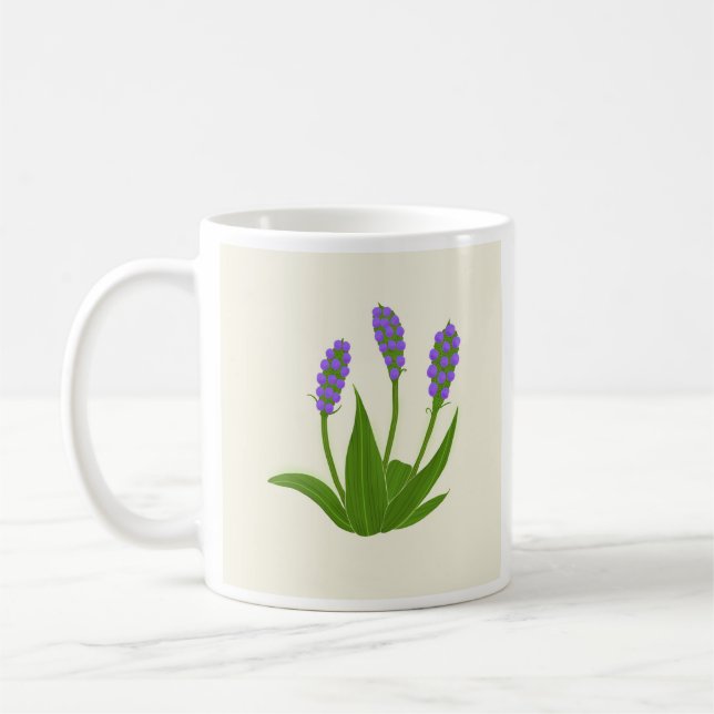White Coffee Mug with Purple Flowers (Left)