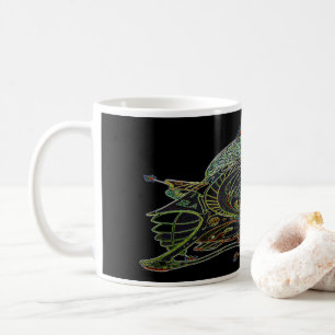 WHITE COFFEE MUG WITH SPACESHIP ART 16 E.1