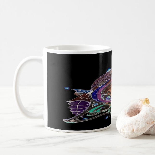 White Coffee Mug With Spaceship Art 1 C.1 (With Donut)