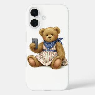 White Collection. Teddy Bear with an iPhone by Na 16 Case