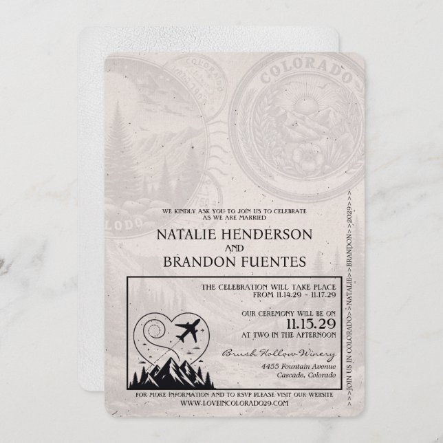 White Colorado Passport Wedding Invitation (Front/Back)