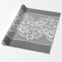 White colour straight strip of lace fabric on grey