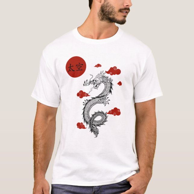 white colour T-shirt with beautiful dragon design  (Front)