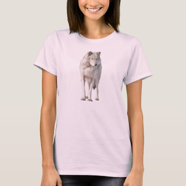White-coloured Grey Wolf Wildlife Art Shirt (Front)