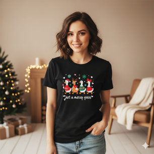 White Colourful Cartoon Merry Goose Christmas T-Shirt