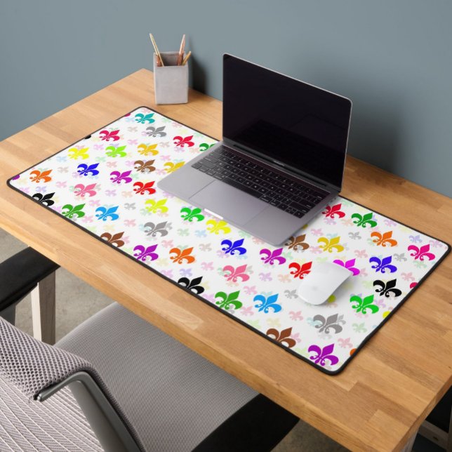 White Colourful Fleur-de-lis Pattern Design Desk Mat (Creator Uploaded)