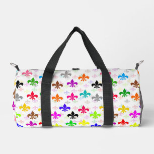 White Colourful Fleur-de-lis Pattern Design Duffle Bag