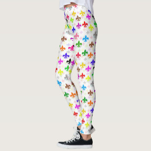 White Colourful Fleur-de-lis Pattern Design Leggings