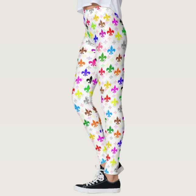 White Colourful Fleur-de-lis Pattern Design Leggings (Creator Uploaded)