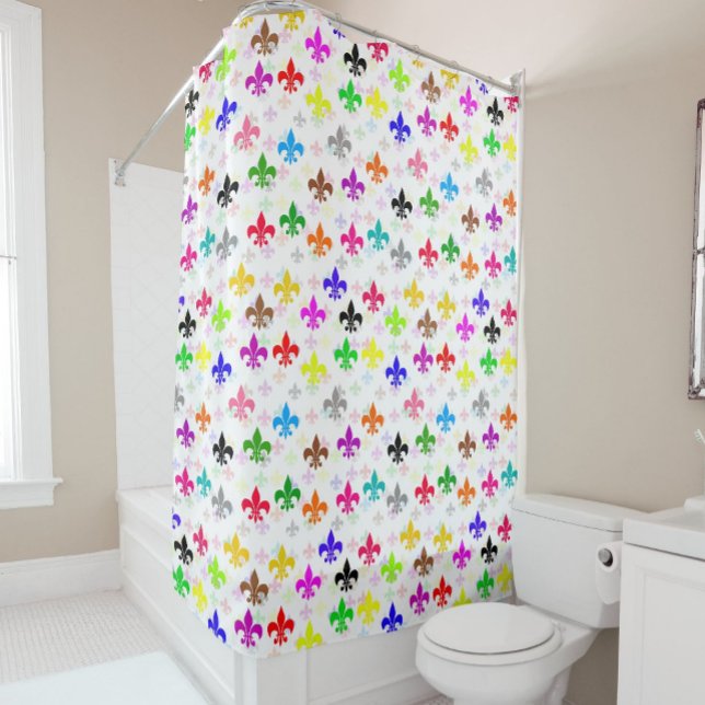 White Colourful Fleur-de-lis Pattern Design Shower Curtain (Creator Uploaded)