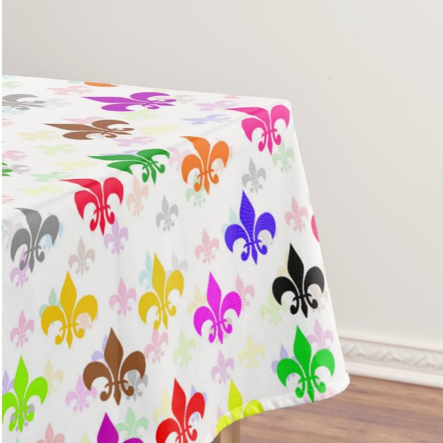 White Colourful Fleur-de-lis Pattern Design Tablecloth (Creator Uploaded)