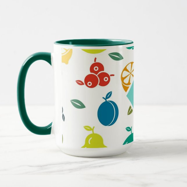 White Colourful Fruits Monogram Birthday  Mug (Left)