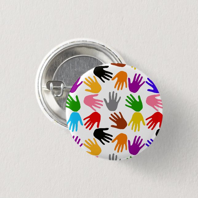 White Colourful Handprint Pattern Design  3 Cm Round Badge (Front & Back)