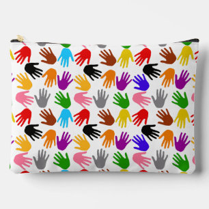 White Colourful Handprint Pattern Design Accessory Pouch