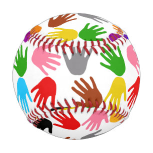 White Colourful Handprint Pattern Design  Baseball