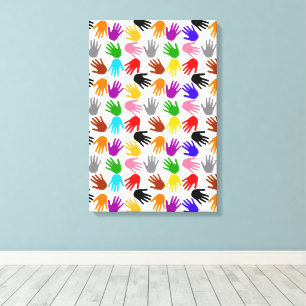 White Colourful Handprint Pattern Design Canvas Print