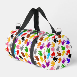 White Colourful Handprint Pattern Design Duffle Bag