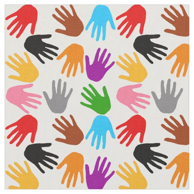 White Colourful Handprint Pattern Design  Fabric (Close Up)