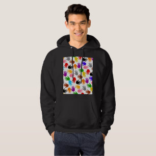 White Colourful Handprint Pattern Design  Hoodie