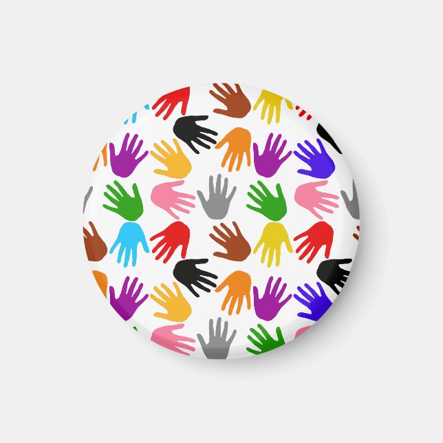 White Colourful Handprint Pattern Design  Magnet (Front)