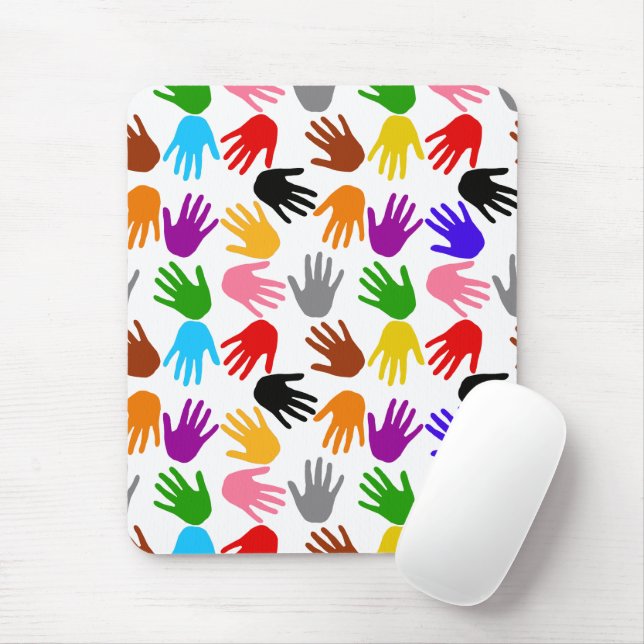White Colourful Handprint Pattern Design  Mouse Pad (With Mouse)
