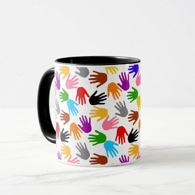 White Colourful Handprint Pattern Design  Mug (Front Left)