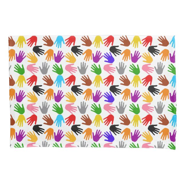 White Colourful Handprint Pattern Design  Pillowcase (Front)
