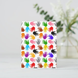 White Colourful Handprint Pattern Design Postcard