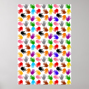 White Colourful Handprint Pattern Design  Poster