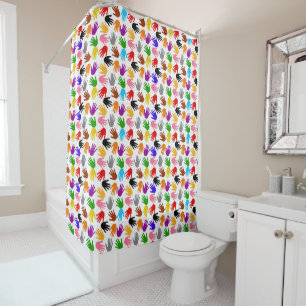 White Colourful Handprint Pattern Design  Shower Curtain
