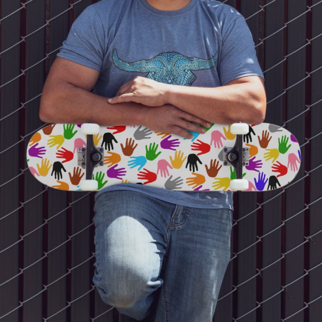 White Colourful Handprint Pattern Design  Skateboard (Outdoor 3)
