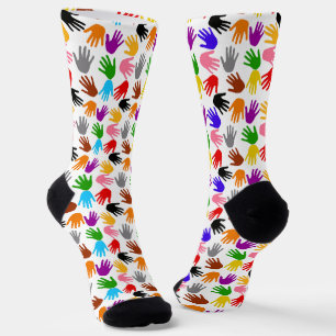 White Colourful Handprint Pattern Design Socks