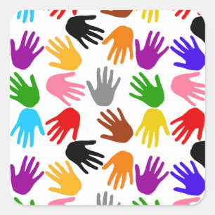 White Colourful Handprint Pattern Design Square Sticker
