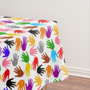White Colourful Handprint Pattern Design  Tablecloth