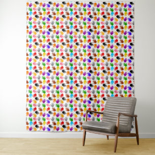 White Colourful Handprint Pattern Design  Tapestry