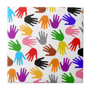 White Colourful Handprint Pattern Design Tile