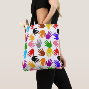 White Colourful Handprint Pattern Design Tote Bag